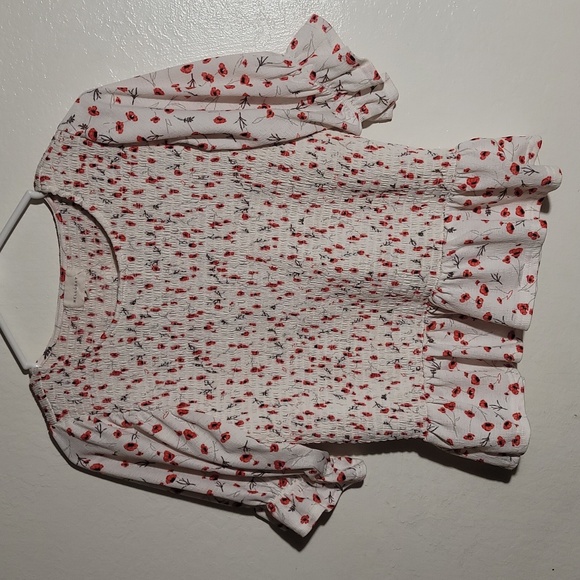 Melloday White Red Floral Peplum Blouse Short Top sz M GUC - Picture 1 of 8